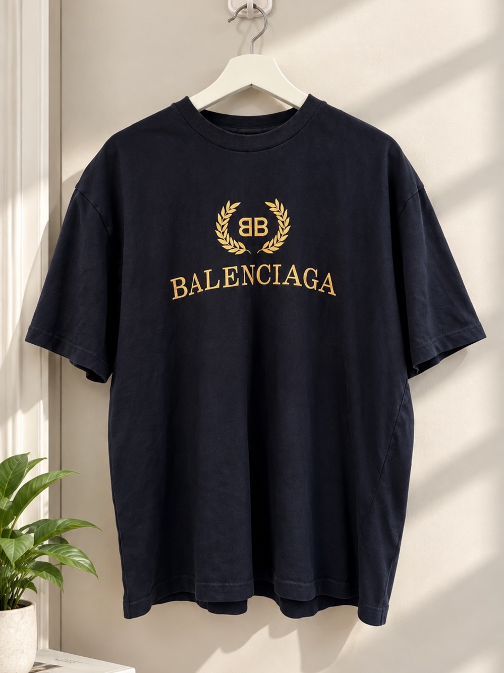 Balenciaga Navy T-Shirt with Gold Logo